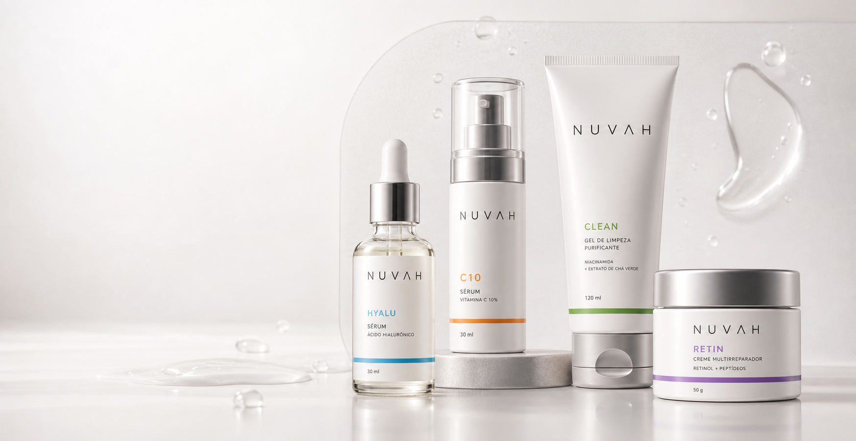 Linha completa NUVAH: HYALU, C10, CLEAN e RETIN